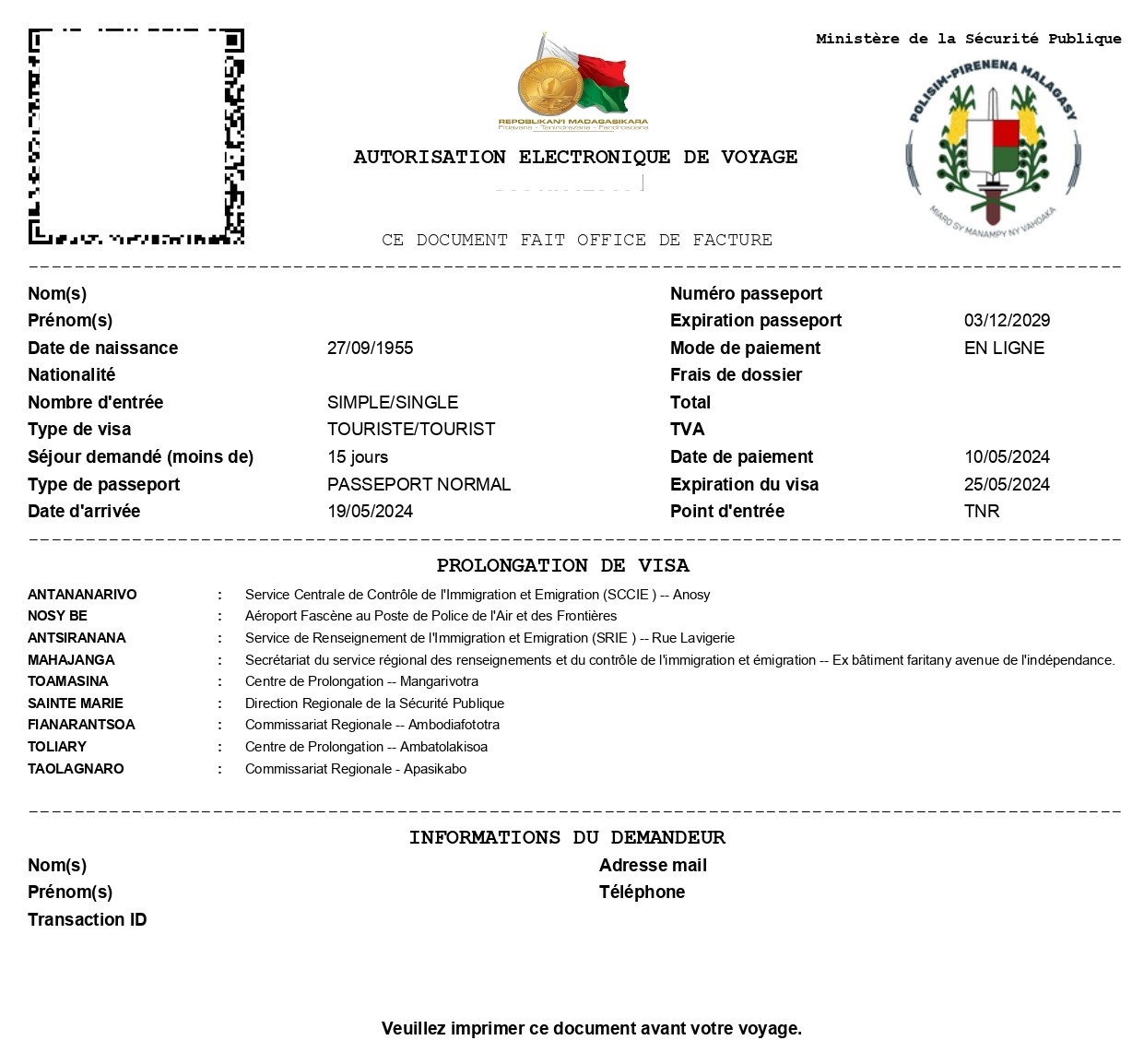 Approved Madagascar Visa Sample